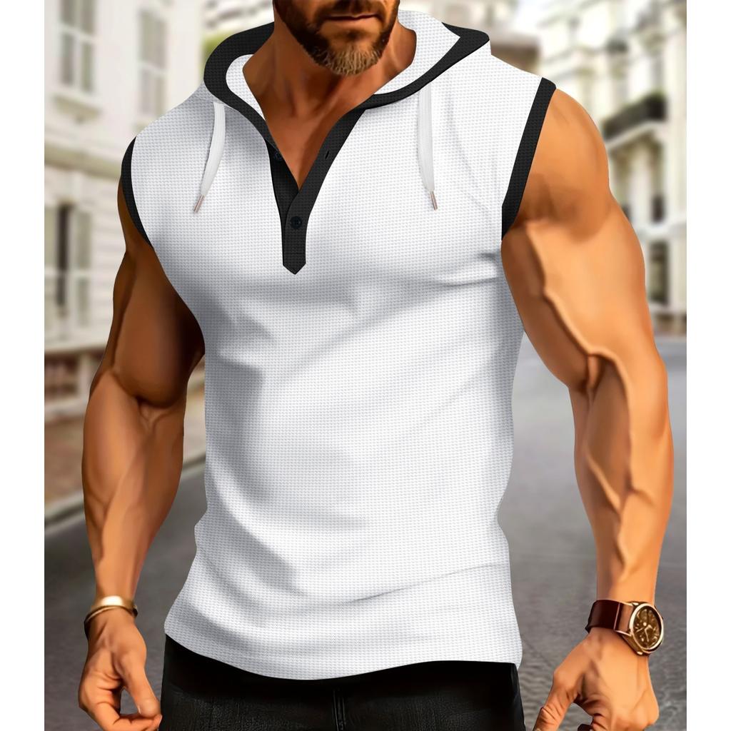 Men's Casual Sports Multi-color T-shirt - Men's Hooded Sleeveless Top