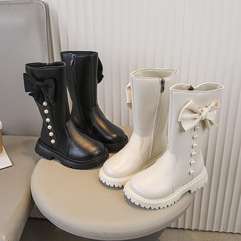 Girls Mid-calf Boots Princess Style Big Bows Kids Long Boots Round Toes  Autumn  Children  Boots Side Zipper