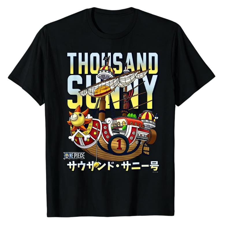 Thousand Sunny One Piece TShirt Pirate Ship Character Graphic Print Crew Neck Cotton Premium Oversized Urban Streetwear Tops S