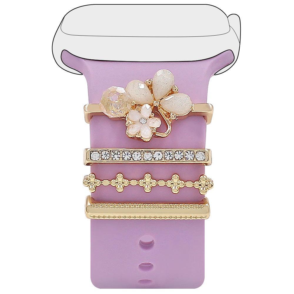 

4 шт. бриллиантовое декоративное кольцо-цветок на запястье подвески для Apple Watch Band Декоративный инструмент золотой