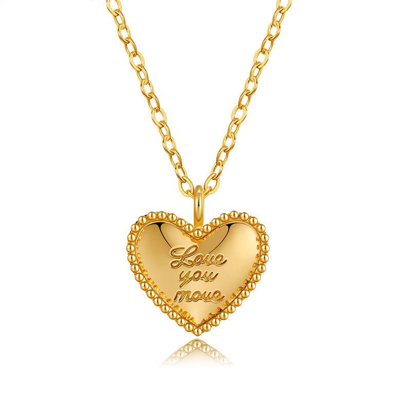 Minimalist Advanced Engraved Love Heart Clavicle Necklace Gold Plated For Women