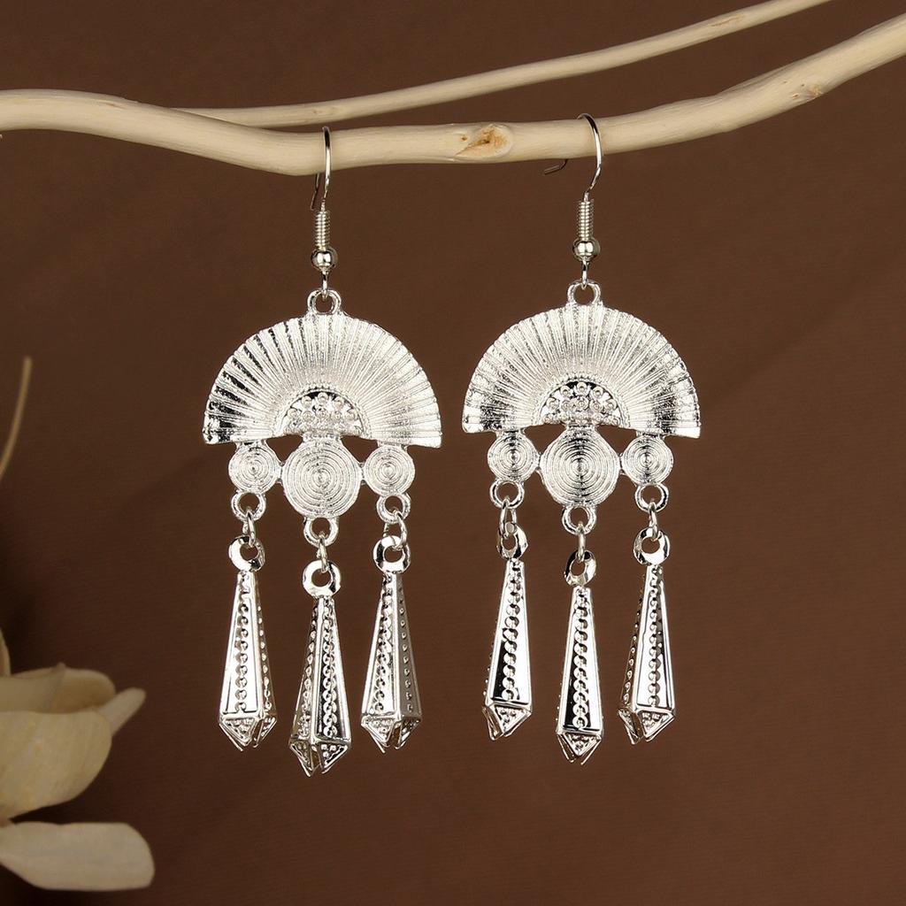 Turquoise Earrings Bohemian Drop Ear Earrings with Tassels, Geometric Alloy, Retro Style, Boastful Ear Accessories