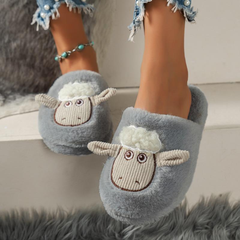 2024 Autumn Women's Flat Plush Warm Women's Home Cotton Shoes Indoor Casual and Comfortable Women's Warm Cartoon Cotton Slippers