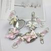 Pearl Bowknot Metal Keychain With Heart Shaped Mirror Y2K Style Bag Keyring Sweet Cool Trendy  Earphone Camera Pendant