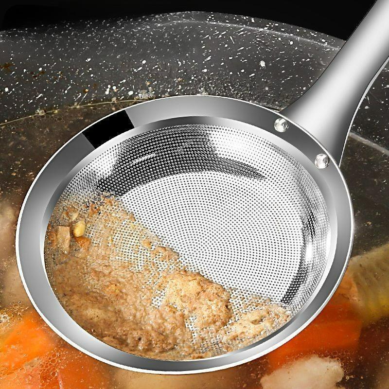 Long Handle Filter Spoon 304 Stainless Steel Fine Mesh Spoon Skimmer Spoon Durable Residue Strainer Colander Kitchen Utensils