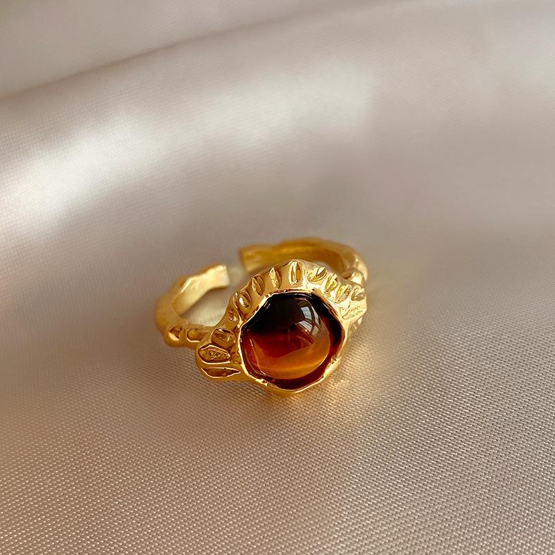 Real gold zircon letter butterfly pearl open ring temperament index finger ring jewelry