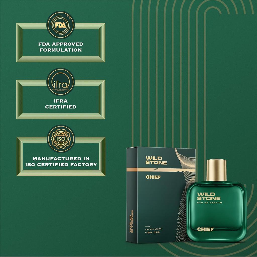 Wild Stone Chief Perfume for Men, 100ml|  Long-Lasting Fragrance | Best Gift for Him L Premium Perfume for Men L Infused with Aquatic and Woody Notes