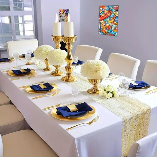 Wedding Party Table Runner Glittering Golden Sequin See-through Tulle Bohemian Style Pleated Stain-Proof Reusable Table Protection Decoration Prom