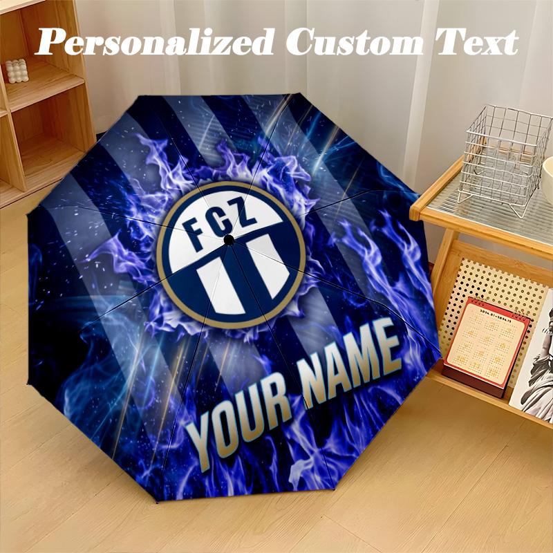 8 Rib Auto Folding Umbrella FC Zürich Print Custom Name Text Portable Rain Gear