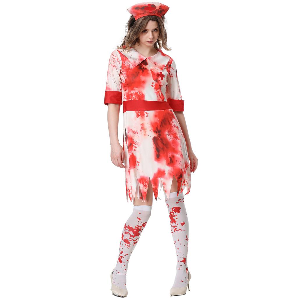 M-XL Halloween Costume, Zombie Nurse Uniform, Blood Nurse Uniform, Horrifying Bloody Female Nurse Uniform
