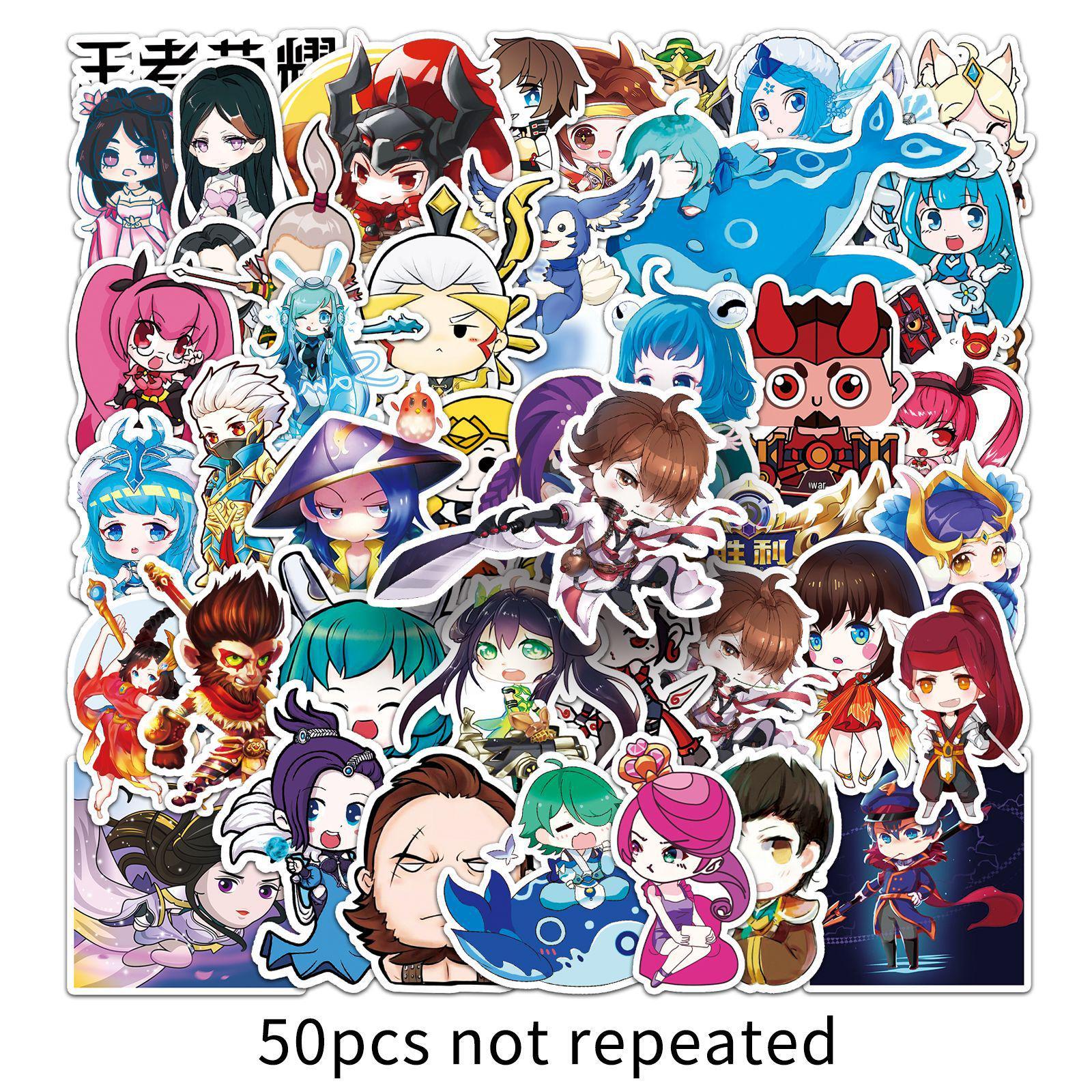 King of Glory Game Character Stickers: 50 Waterproof Decorative Stickers for Laptops, Notebooks, and Cards