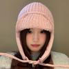 Ear Protection Knitted Flying Cap Solid Color Woolen Crochet Cap Fashion Knitted Woolen Hat  Girls