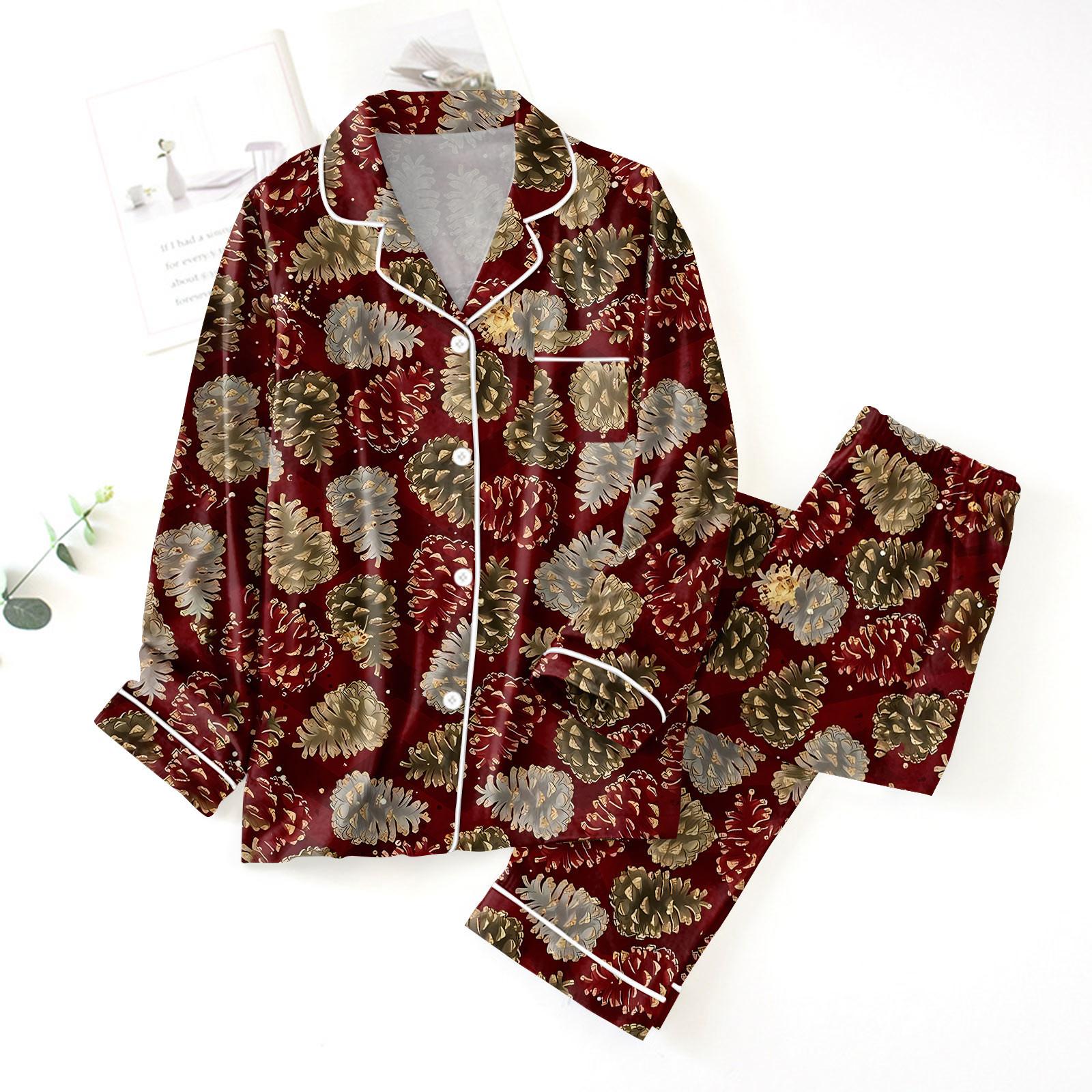 

Женский костюм из 2 предметов с принтом, топ на пуговицах с длинными рукавами, широкие брюки, комплект, пижамный домашний повседневный костюм XL