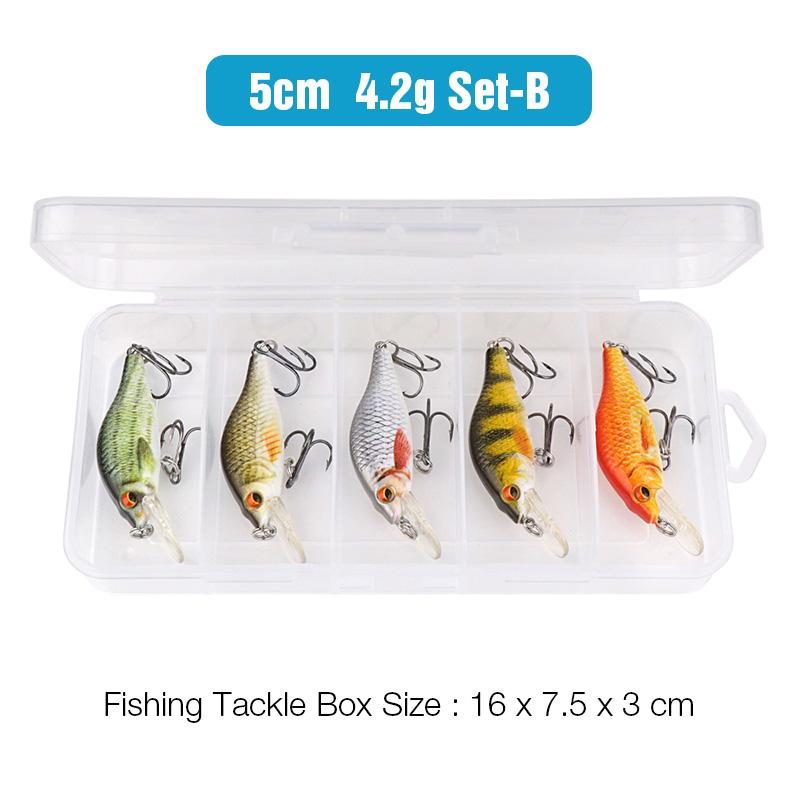 5pcs Floating Minnow Wobblers Fishing Lure Set 5cm/7cm/9cm Minnow Lures Hard Bait for Pike Crankbaits Fishing Tackle Box