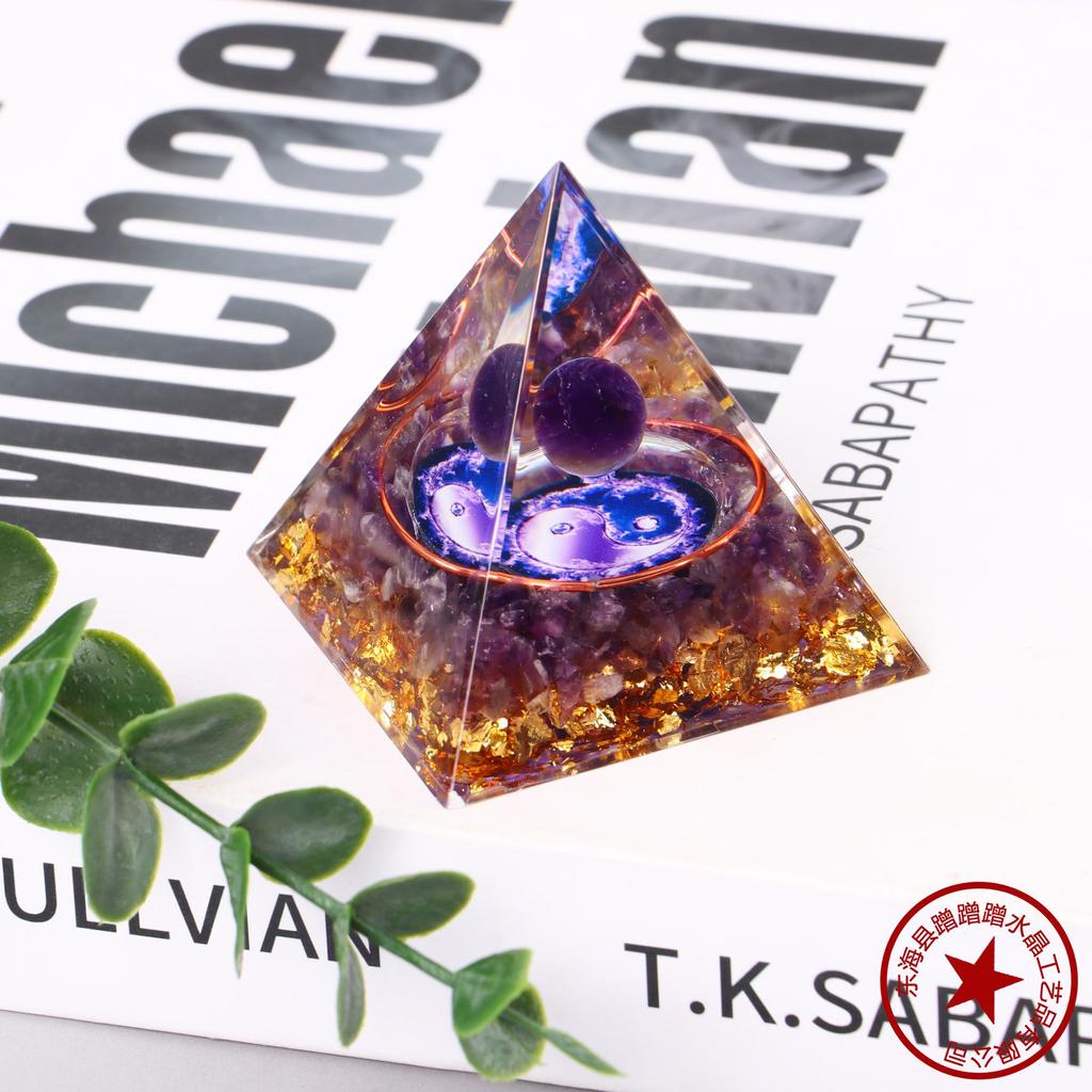 Handmade Natural Crystal Resin Pyramid Ornament for Home and Office