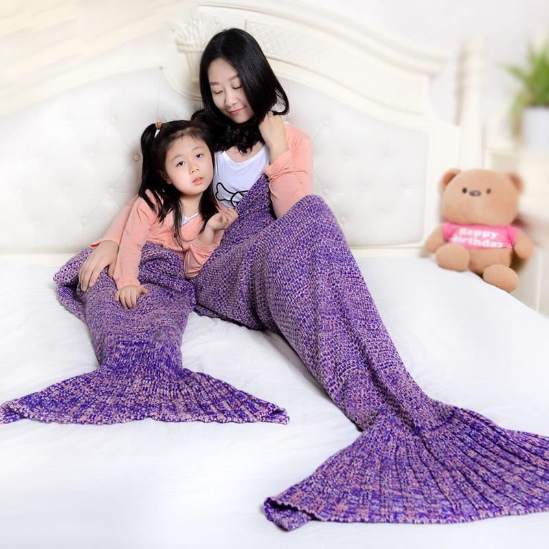 Mermaid Blanket, Wool Knitted Fish Tail Blanket, Air Conditioning Blanket, Birthday Gift, Parent-child Mermaid Blanket