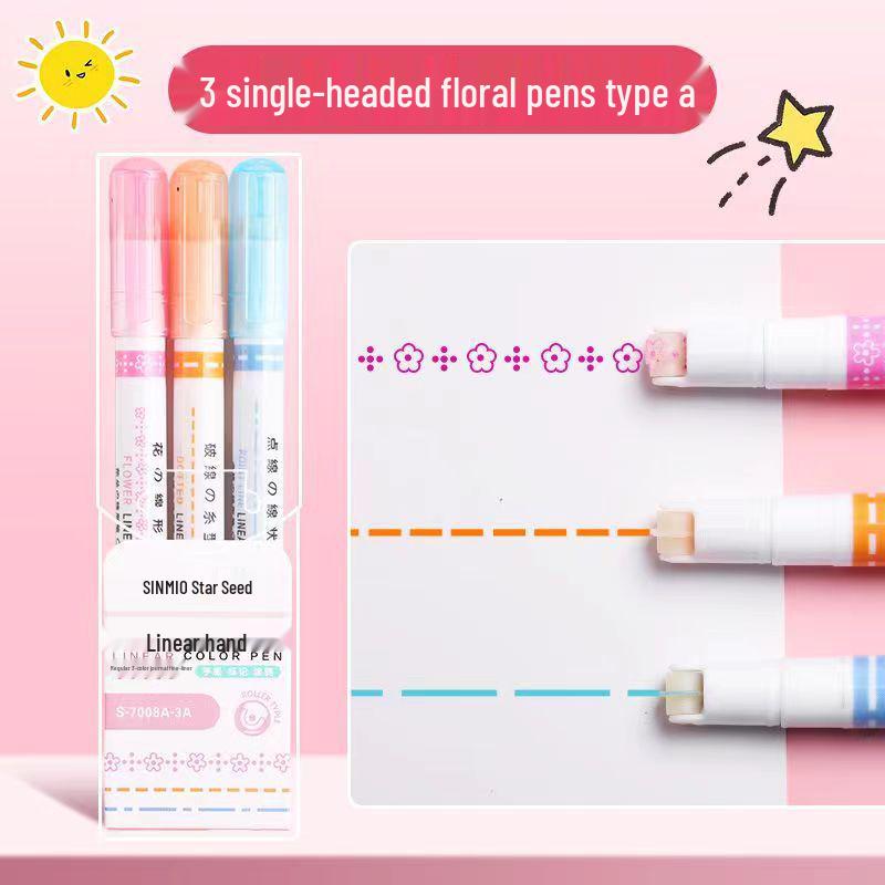 Floral Outline Dual Line Quick-Dry Highlighter Pen Set for Journaling and Student Use