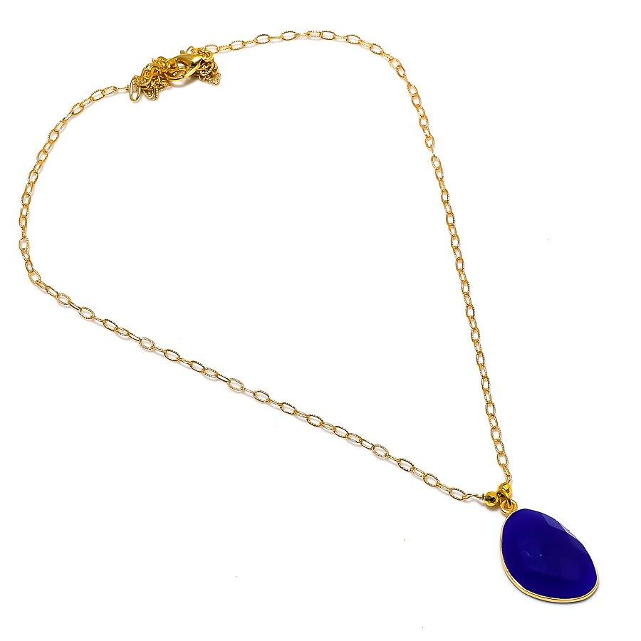 Blue Chalcedony Gemstone Handmade 925 Sterling Silver Jewelry Necklace 20" GK-5381