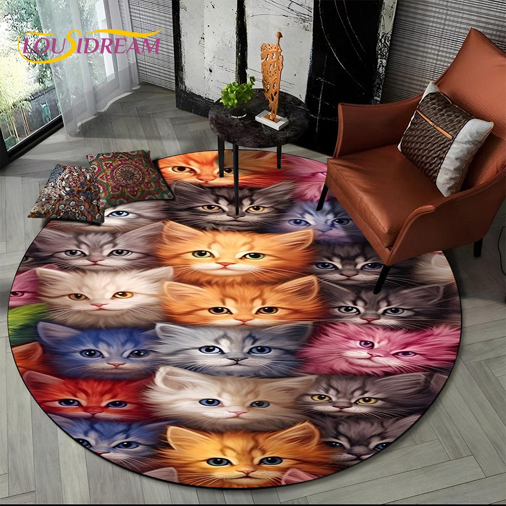 3D Persian Cat,Cute Calico Cat,Ragdoll Cartoon Round Carpet Rug for Living Room Bedroom Kid Playroom Decor,Pet Area Rug Non-slip
