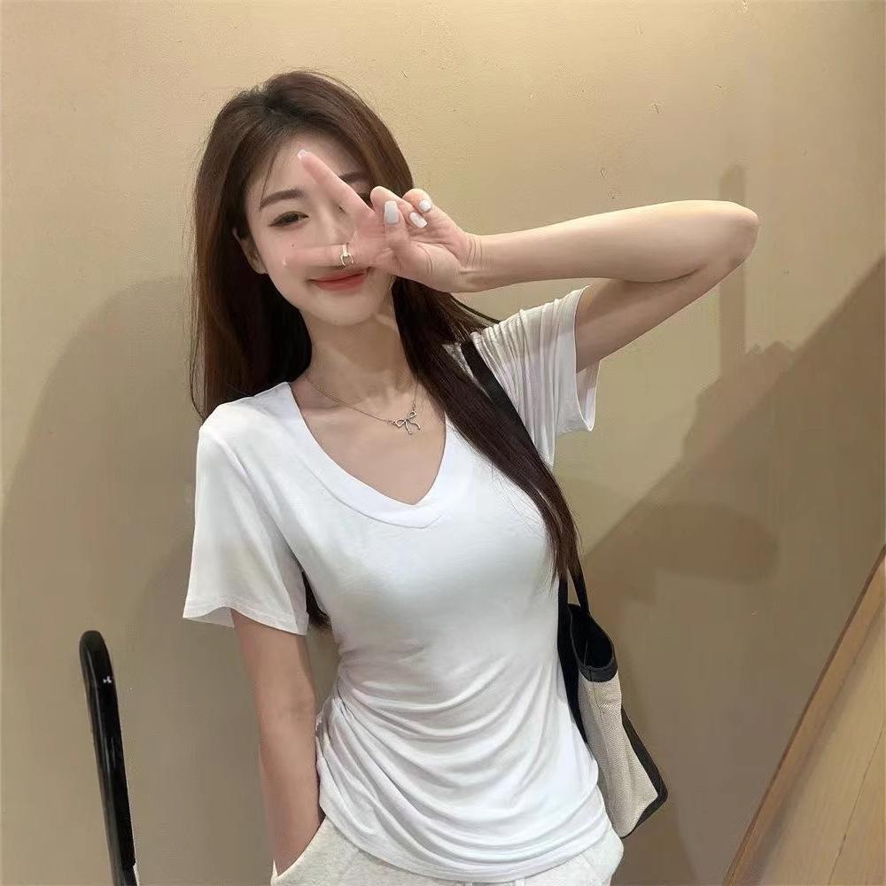 Sexy V-Neck Slim Fit Short Sleeve Korean-Style Top