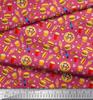 Soimoi Japan Crepe Satin Fabric Cold Drink,Pizza & Burger Food Printed Fabric 1 metre 42 Inch