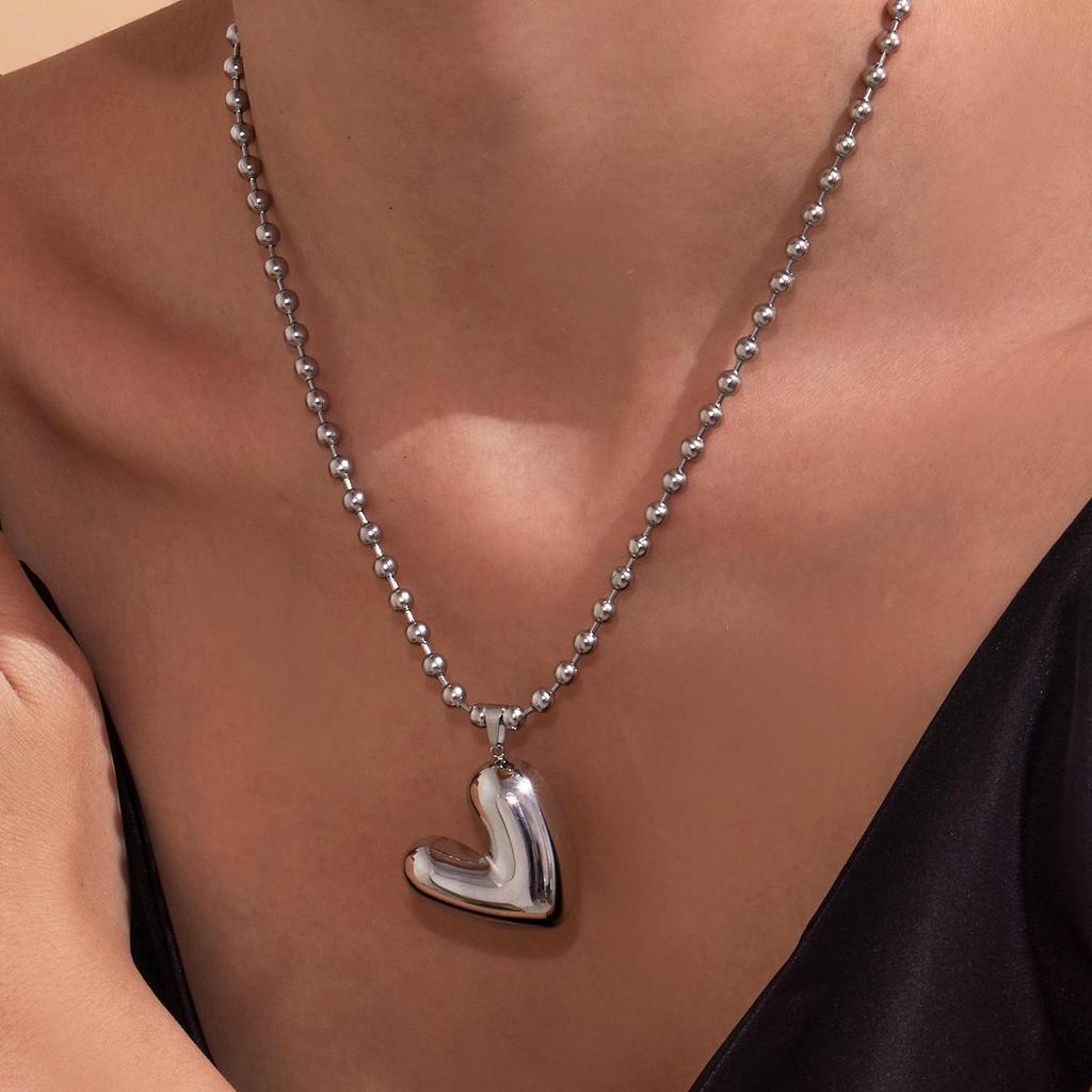 Oumayka 18K Gold-Plated Stainless Steel Heart & Round Bead Necklace