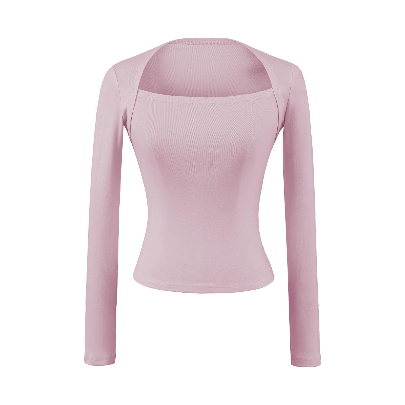 

American Spicy Girl Off-the-Shoulder Long Sleeve Slim Fit Square Neck T-shirt for Women Large