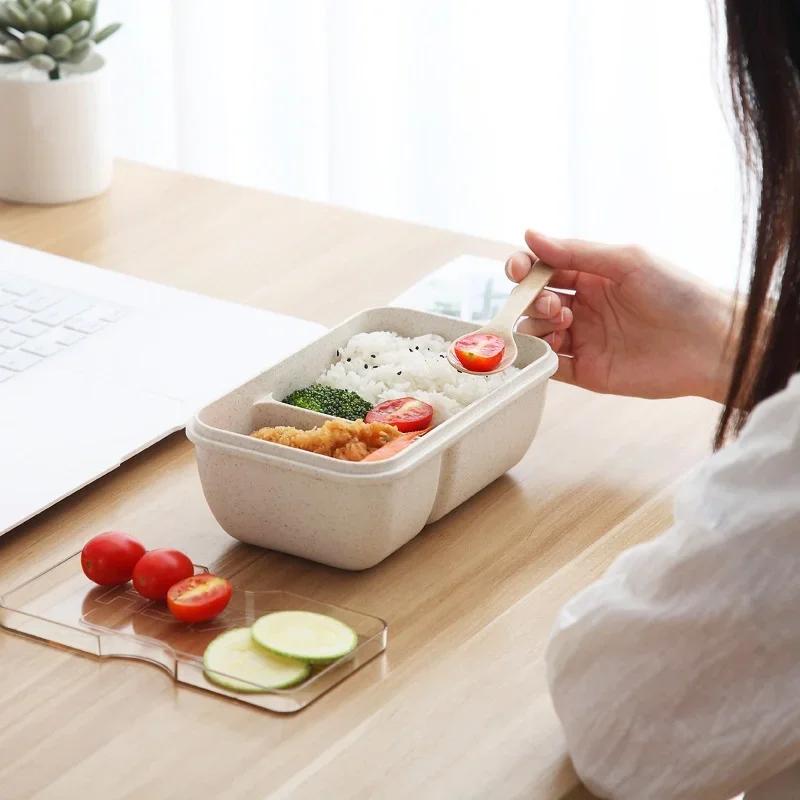 850/1100ml Wheat Straw Japanese Lunch Box Rectangle/square BPA Free Bento Boxes for Students Portable Food Storage Container