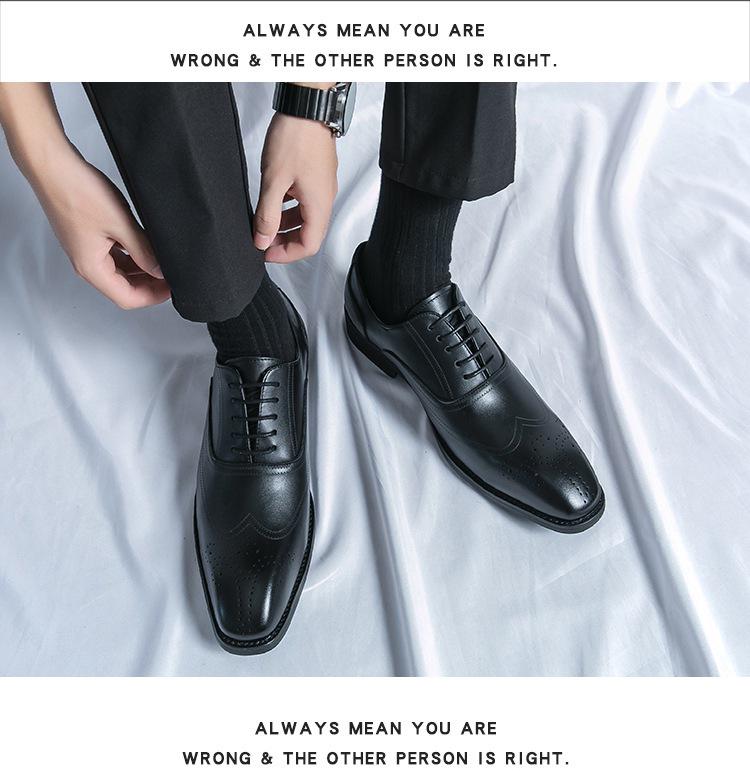 Men's Formal & Casual Autumn Leather Lace-Up Shoes with Square Toe - European & American Style, Fashionable Large Size for Office Wear