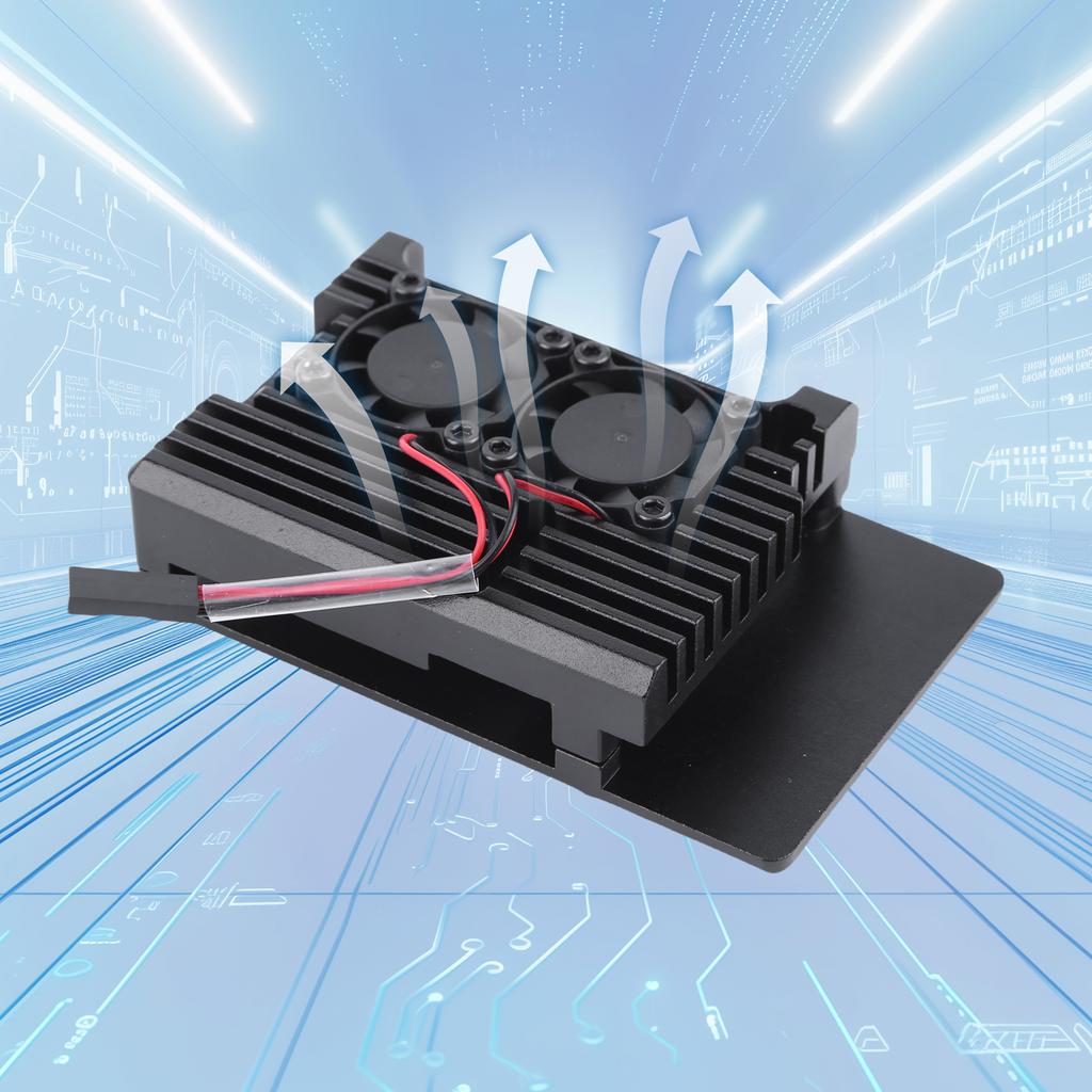 Heavy Duty Passive Cooling Metal Case with Dual Cooling Fan Aluminum Cooling Case with Thermal Tape for Raspberry Pi 4B