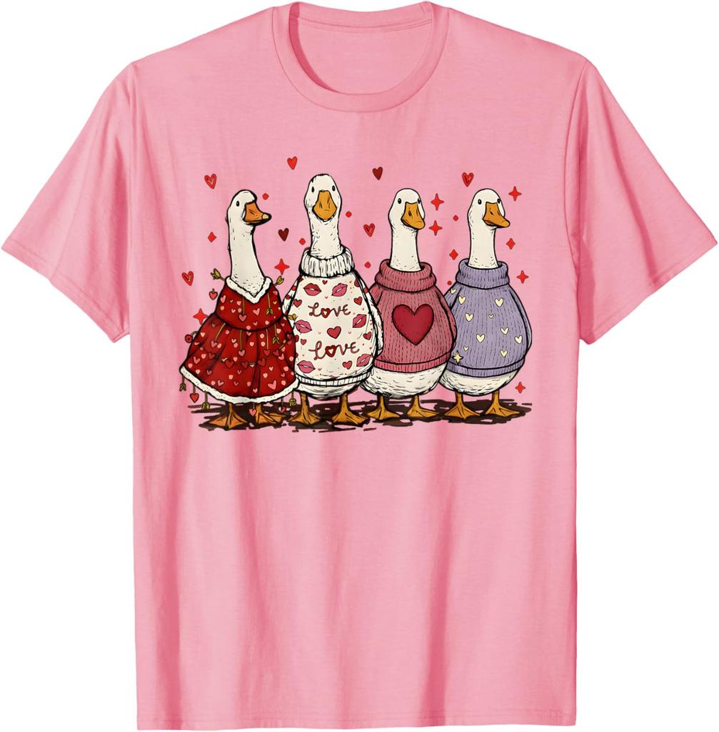 Cute Valentines Day Geese Ducks In Sweaters Graphic T-Shirt Casual Daily Wear