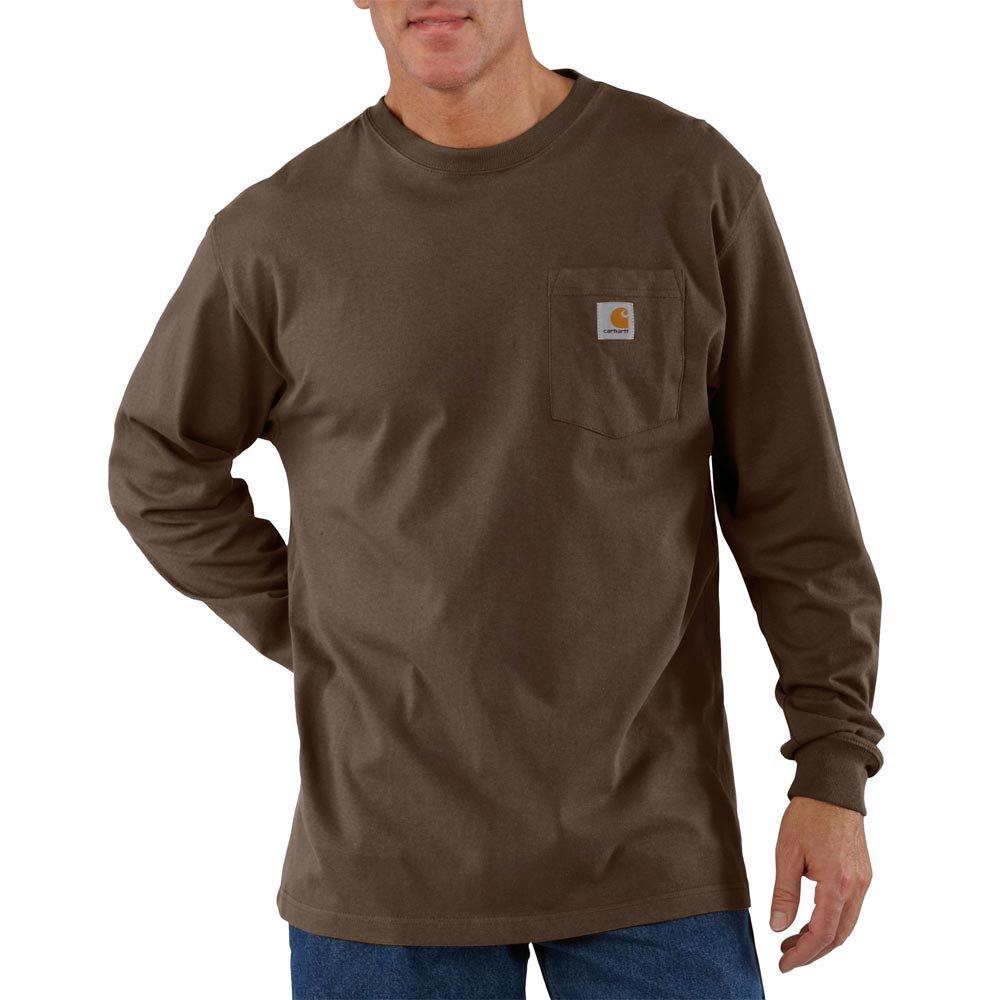 Carhartt Midweight Jersey Pocket Long Sleeve Work US Brown Men's T-Shirt, K126, Size Small, Color