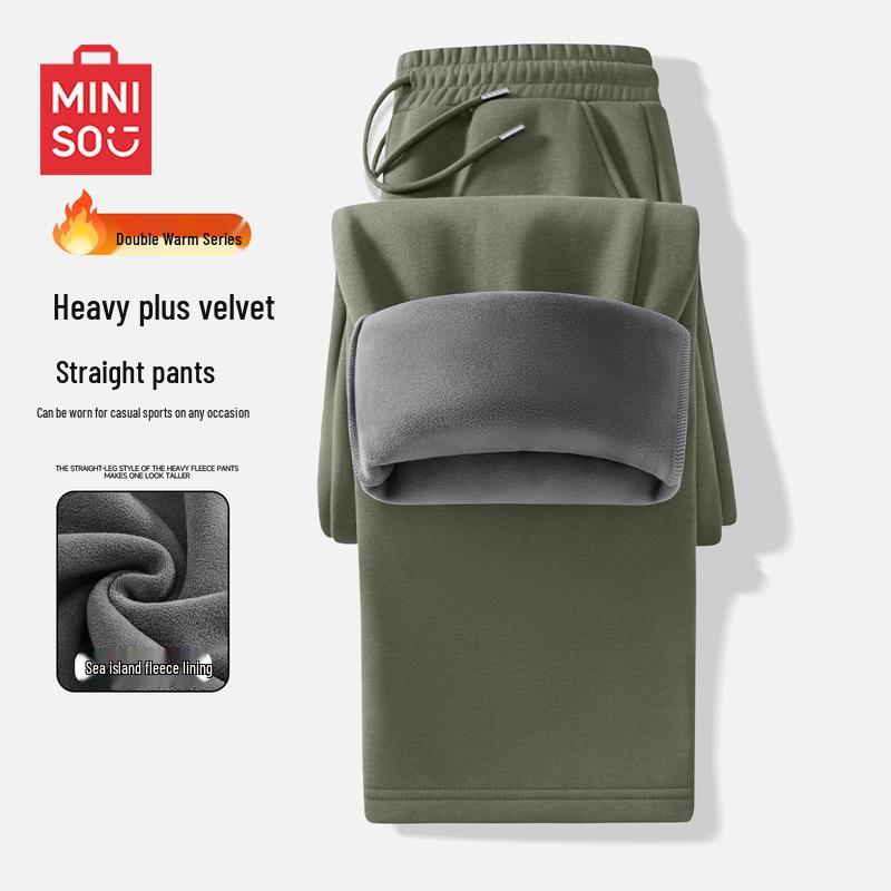 MINISO Men s Fleece-Lined Straight-Leg Casual Pants M