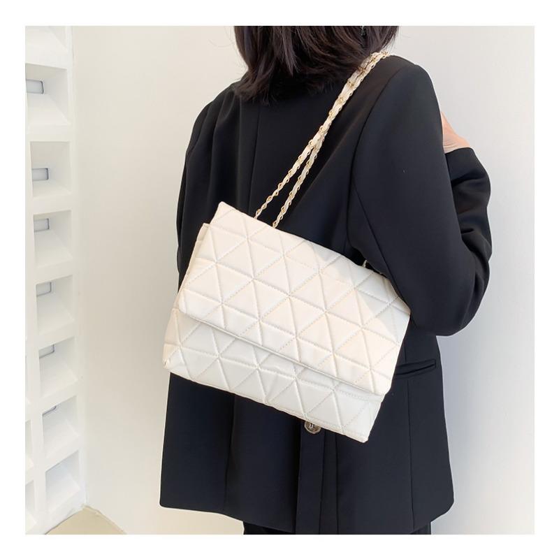 Popular large-capacity bags, new Korean version of trendy fashion diamond shoulder bag PU chain hand carry tote bag women's bag