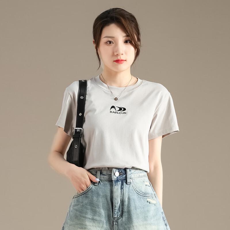 RAIN.CUN Women s Embroidered Round Neck T-shirt M