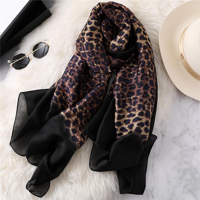 Luxury Women Ombre Leopard Dot Natural Silk Scarf Lady Fashion Print Shawls and Wraps Pashmina Foulards Bandana Hijab Snood