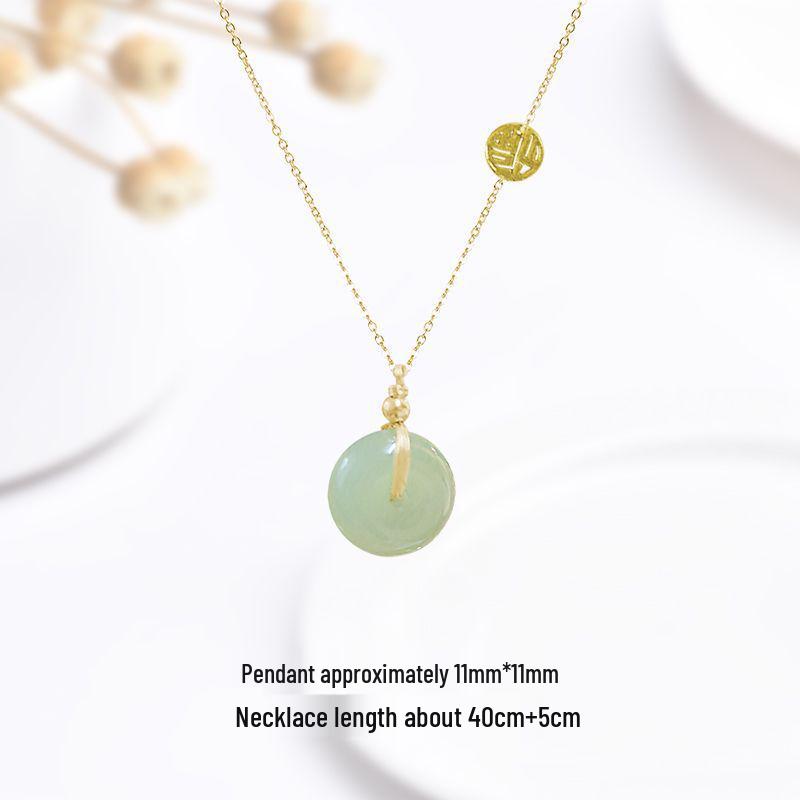 Hetian Jade Necklace: 2025 Women's Jade Pendant Choker with Peace Buckle Clavicle Chain In New Chinese Style