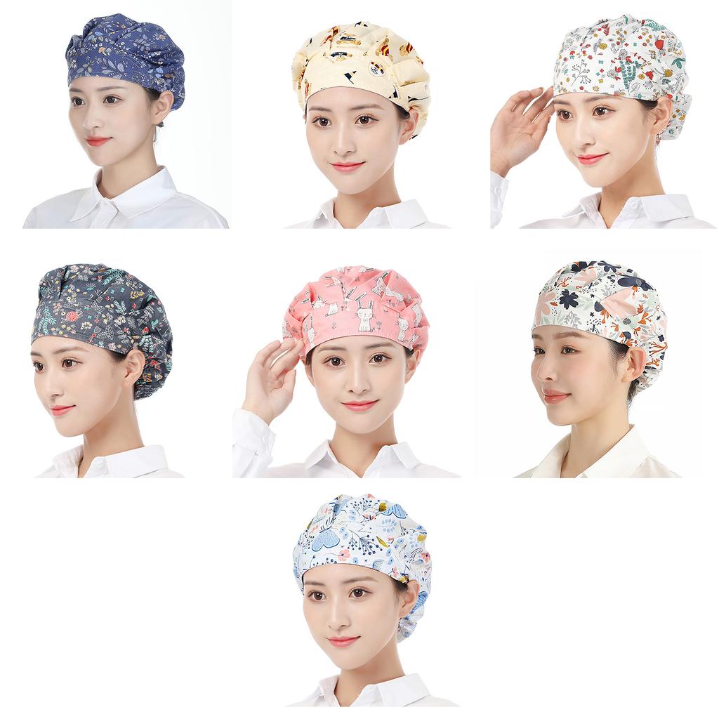 Stylish Kitchen Cap Keep Hair Neat Adjustable Elastic Chef Hat Working Cap Trendy Floral Pattern for Cooking Baking