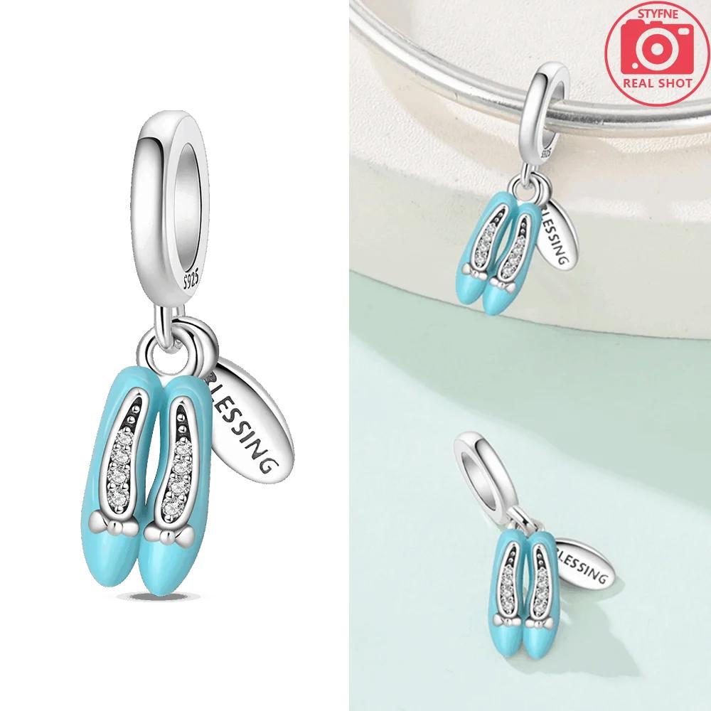 Classic Original Blue Zircon Swan Butterfly Shoes Copper Charms Bead Fit Bracelet Women Jewelry Diy Accessory Gifts