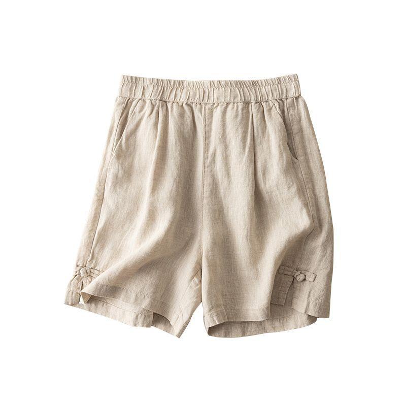 Summer Women's Shorts High Waist Straight Leg Pants Comfortable Breathable Cotton and Linen Casual Pants
