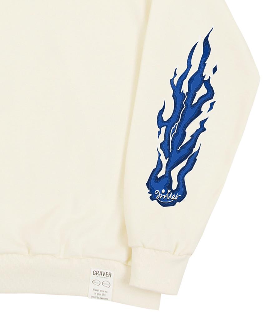 GRAVER [Unisex] Elbow Flame Smile Sweatshirt_Cream