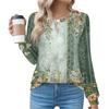 Women's Fashionable Casual Floral Retro Print Pleated Comfortable Round Neck Loose Long Sleeve T-shirt Top