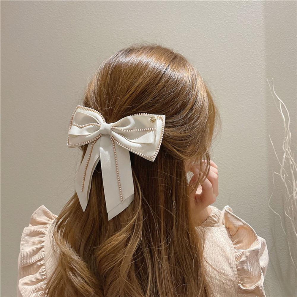 

Party Korean Fashion Women Hair Accessories Bow Hair Clip Side Clip Spring Clip белый