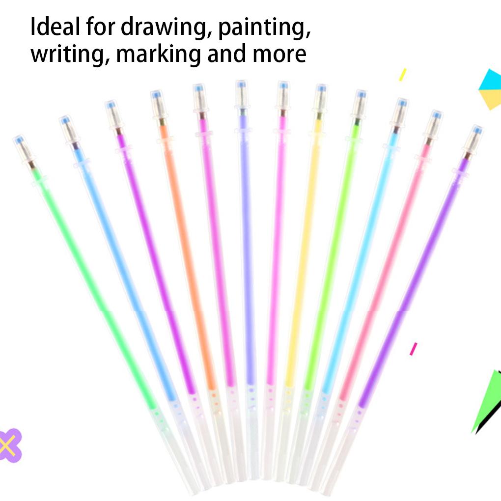12 Pieces Gel Pen Refill Painting Drawing Stationery Replacement School Artist Office Marking Shinning Ink Ballpoint