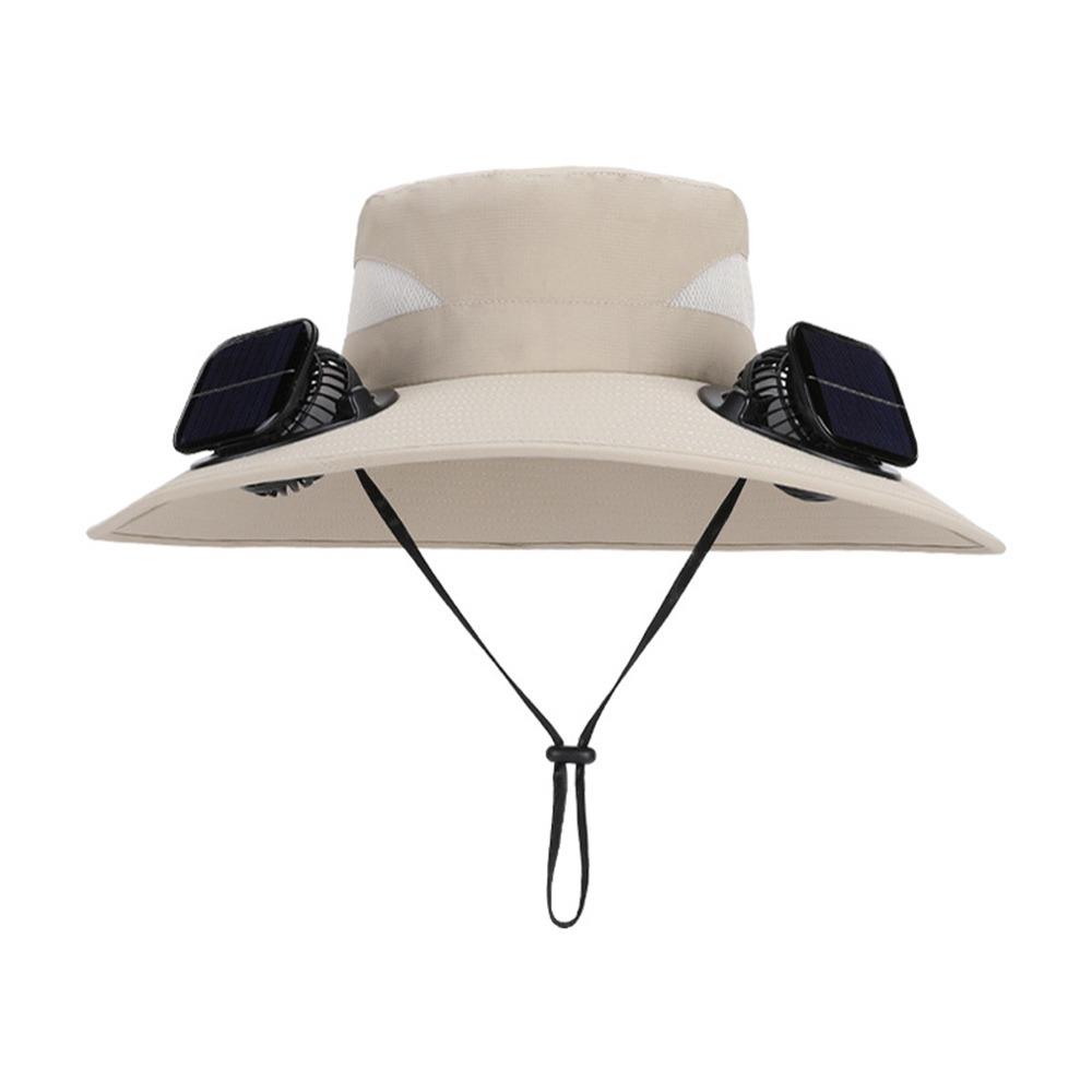 Casual Anti UV Solar Fan Hat Solar Charging Wide Brim Sun Visor Cap with 2 Fan Breathable Fishing Hat Summer
