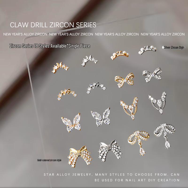 

Gold & Silver Zircon Bow Pendant Nail Decoration - Single Piece