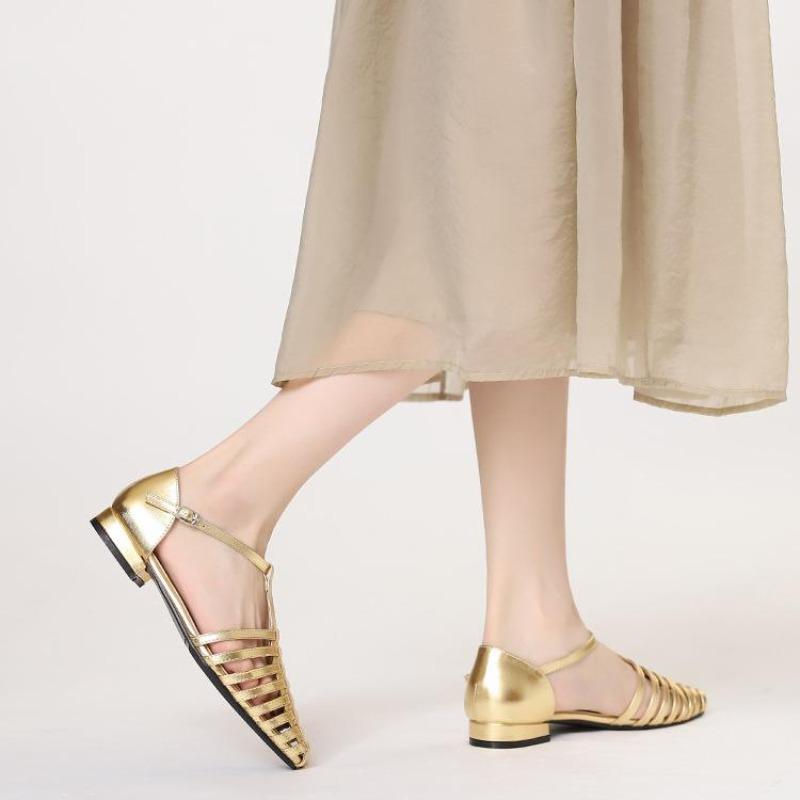 Fashion 2025 Summer New Hollow Out Woven Sandals Low Heels Women's Sandals Casual Outwear Retro Roman Shoes for Woman Sandalias Mujer