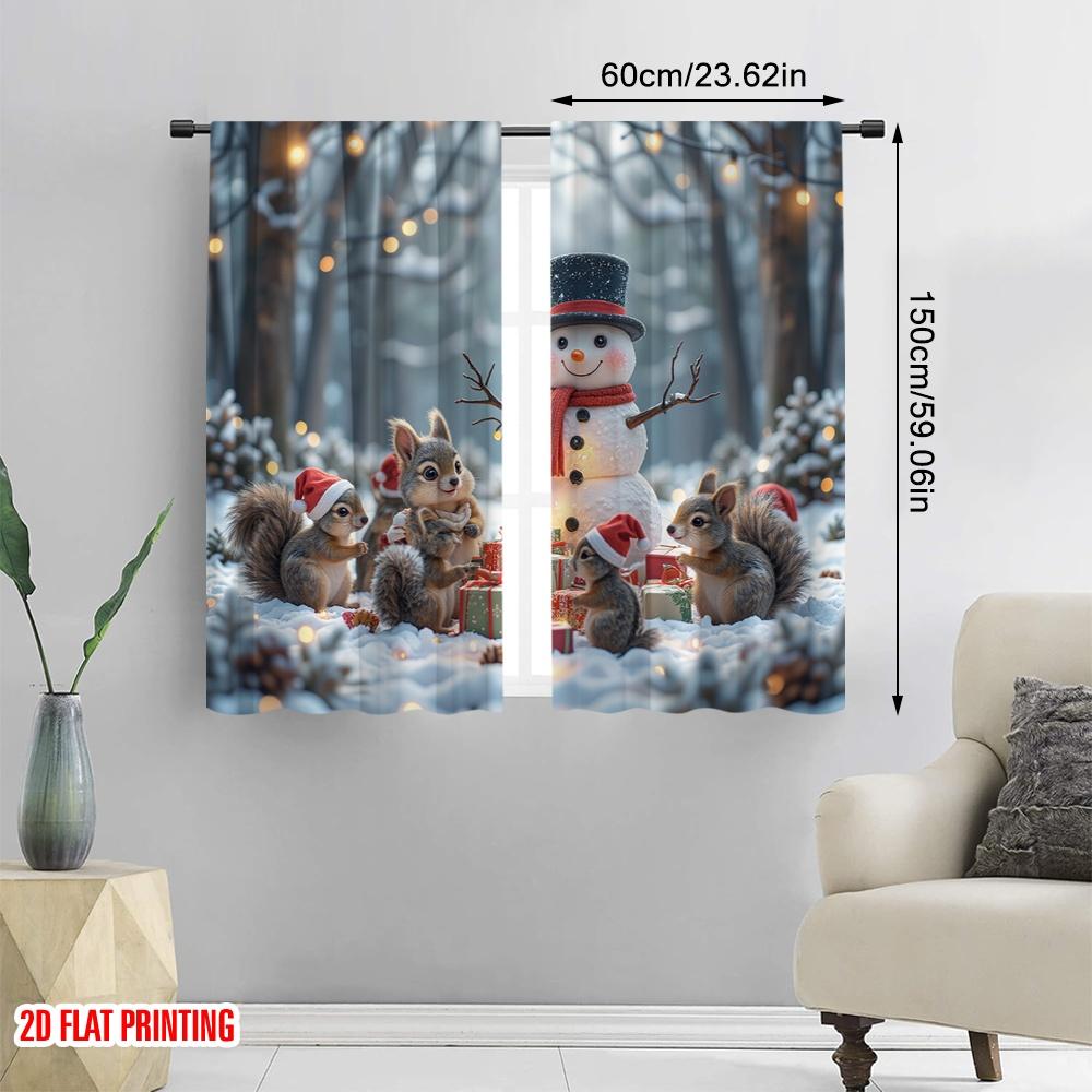 Set Of 2 Flat Printing Merry Christmas Drapes Snowmen Friends Fabric Without Electricity Party Decorations Use All Curtains Made Polyester
