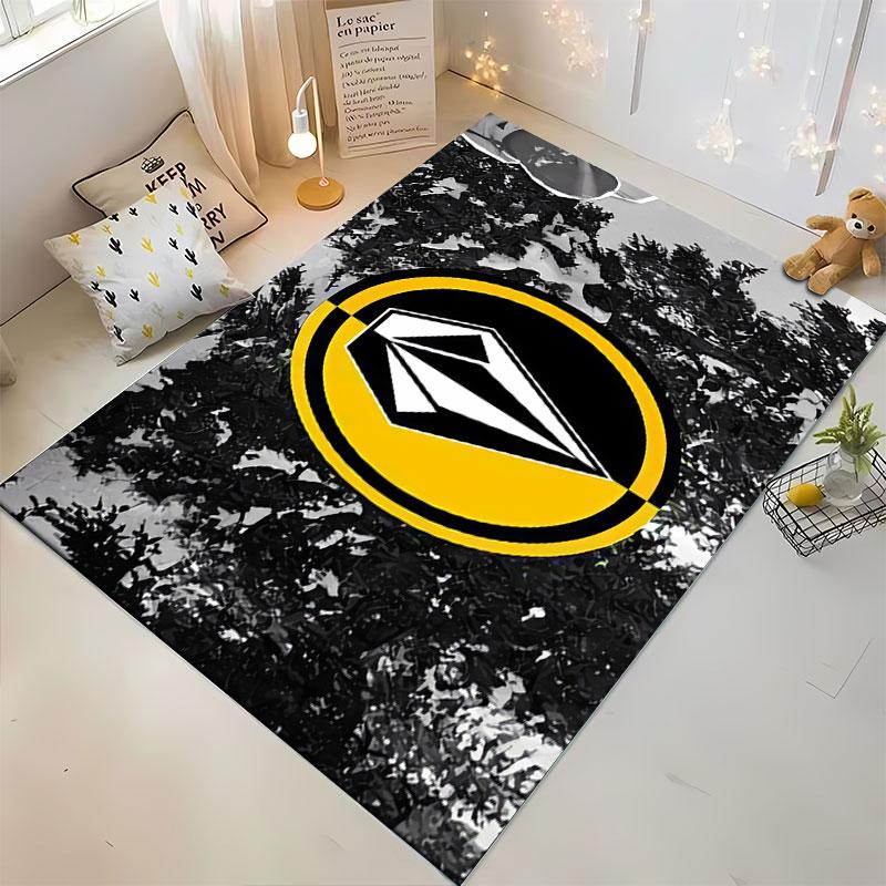 Volcom Stone Inside Yellow Circle on Black and White Forest Accent Carpet, Yellow Surf Style Design, Cozy Fan Rug Decor and All Seasons Gift