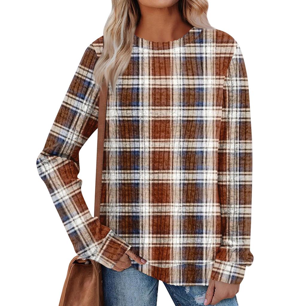 Women's Printed Lightweight Brushed-Cotton Round Neck Top